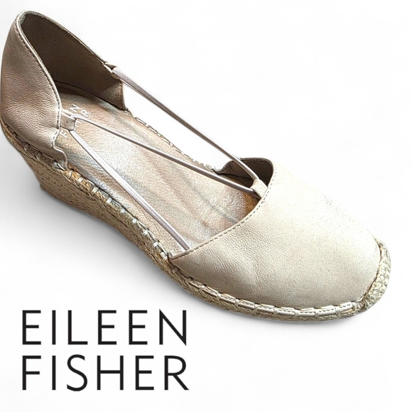 Eileen Fisher Shoes - Eileen Fisher Cream Yasmin Tumbled Nubuck Espadrille Wedge Heels